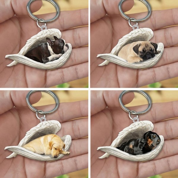akryl hund sovande ängel hänge hundkorg nyckelringar Keycha - Perfet B