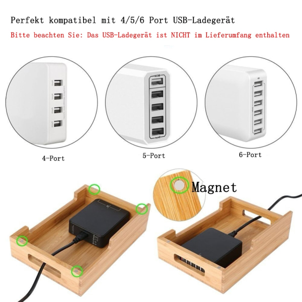 Natural Bamboo Charging Station, iPhone Dock Manager, Smart Watch, Surfplatta (ingen USB hubb) - Perfet