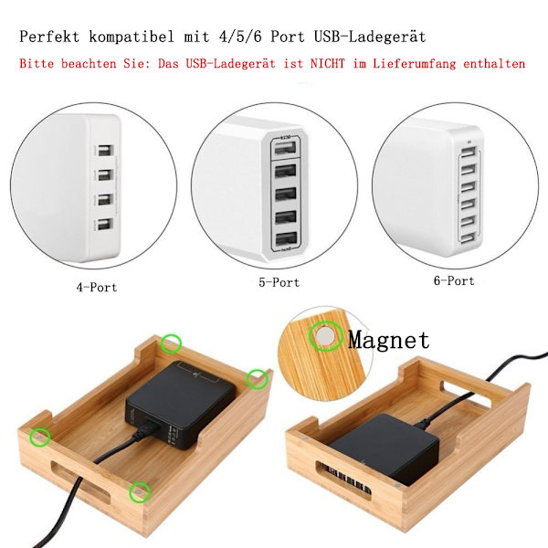 Natural Bamboo Ladestation, iPhone Dock Manager, Smart Watch, Tablet (ingen USB-hub) - Perfet