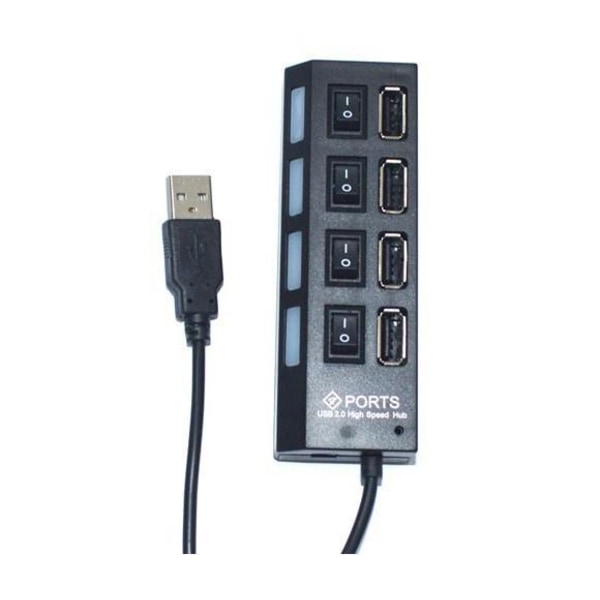 4-portars USB Hub 2.0 High Speed ​​Hub På/Av-brytare med LED-lampa - Perfet black