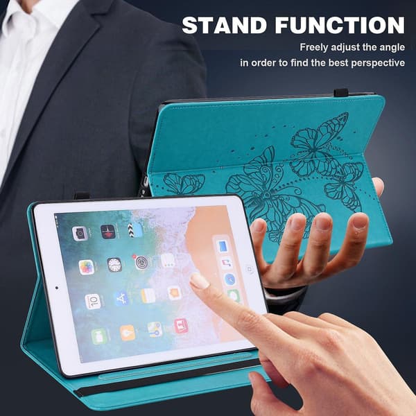 Læder Tablet Case med Sommerfuglemønster Kompatibel med Lenovo Tab M9-Perfet Blue