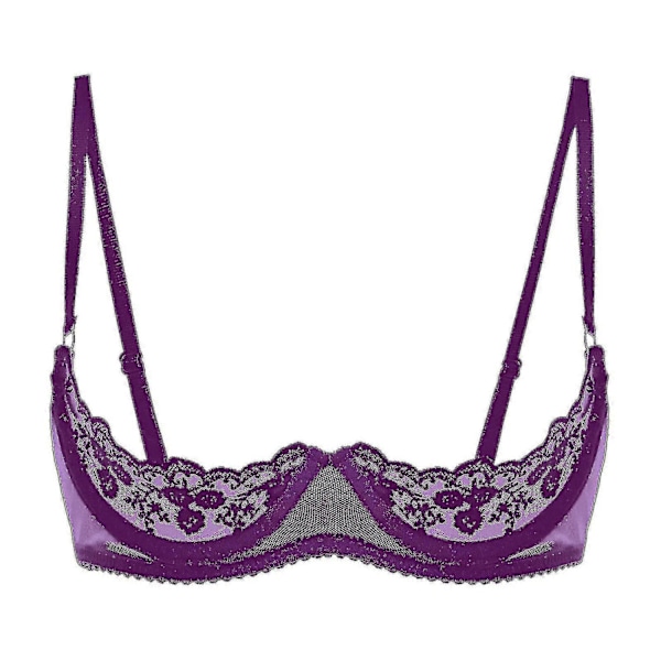 Dam 1/4-kupa bygel-bh halterneck O-ring transparent spets push-up bh underkläder öppen byst bh underkläder-Perfet Purple D 5XL