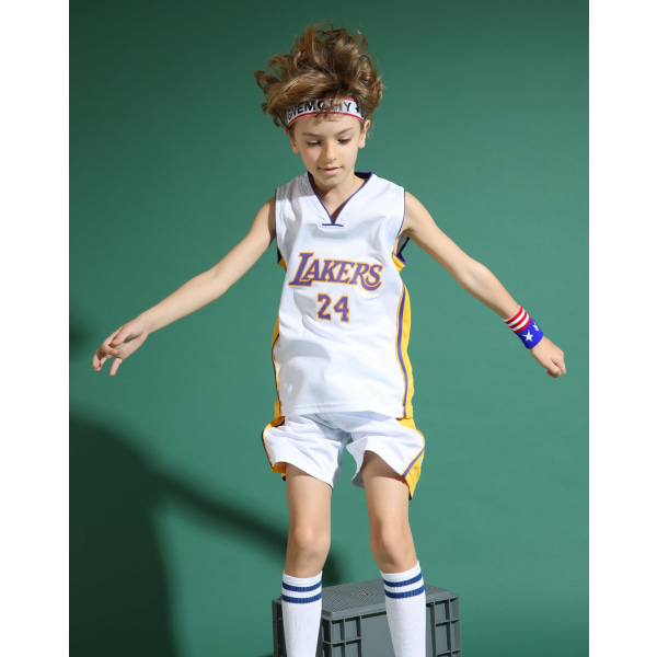 Kobe Bryant No.24 Basketball Jersey Set Lakers Univor Kids Teens W - Perfet White L (140-150CM)