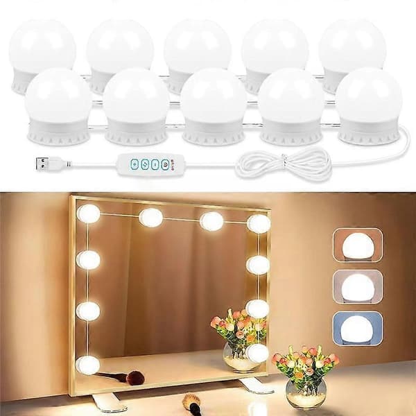 LED Vanity Lys til Spejl, Vanity Lys Stick på med 10 Dæmpbare Pærer, USB Kabel Spejl Lys til Makeup Dressing-Perfet