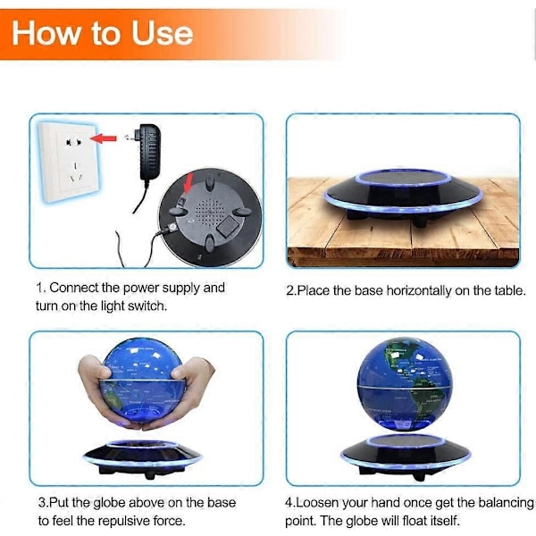 Magnetisk Leviterande Roterande Glob med LED-ljus - Anti-Gravitation Flytande Glob, Pedagogisk Gåva, Världskarta Dekoration, 6 Tum - Perfet