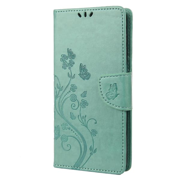 Butterfly Flower PU-deksel Kompatibelt med iPhone 14 Pro-Perfet Green