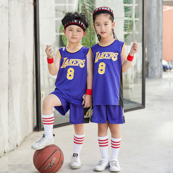 Lakers rund hals nr. 8 Lilla basketballtrøje til børn - Perfet Q8 3xs