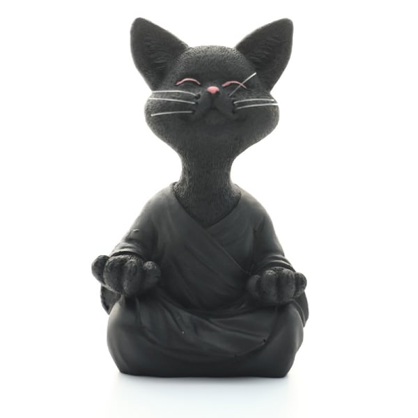 Whimsical Buddha Cat Figurine Meditation Yoga Collectible Happy - Perfet Black