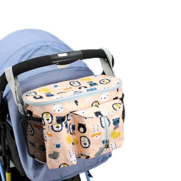 Pusletaske Opbevaringspose Hængepose Til barnevogn Tremmeseng mm - Perfet Vit m Multidjur + Sidofickor
