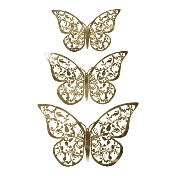 12:e 3D-fjärilar i metall, väggdekoration - bladguld - Perfet