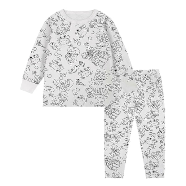 Kreativa Barn DIY Graffiti Pyjamas Hemset, Färglägg Dina Egna Sovkläder Pyjamas för Pojkar & Flickor-Perfekt Mermaid 6-7Years