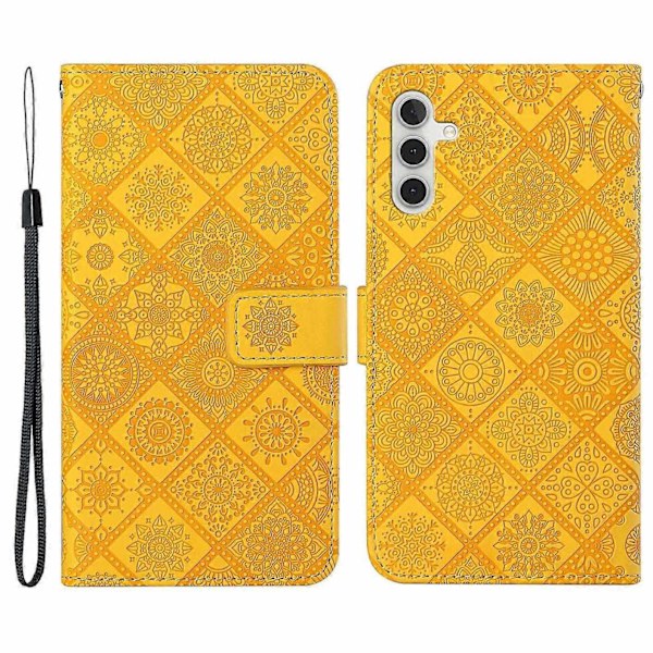 Kompatibel med Samsung Galaxy A25 5G (Global) (161.0 x 76.5 x 8.3mm) Wallet Case Læder+TPU Etnisk Stil Cover - Perfet Yellow