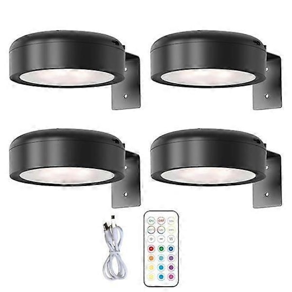 Veggmontert trådløs bildelampe med fjernkontroll, dimbar, batteridrevet, justerbar 13-fargers RGB malerilampe - Perfekt black 4pcs