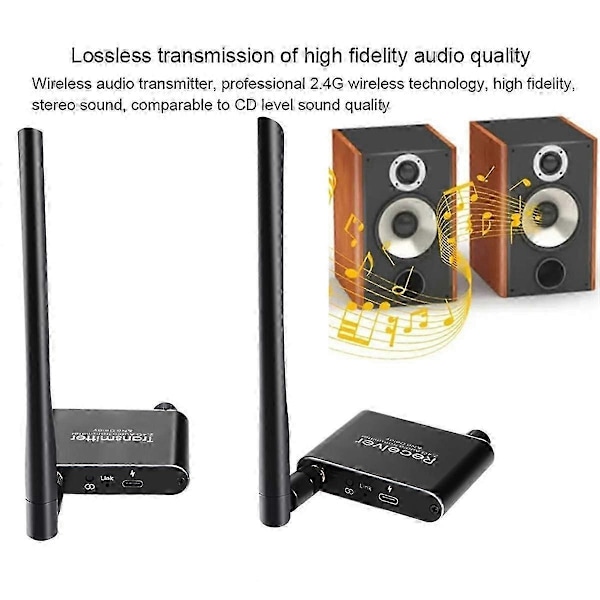 Trådløs Audio Transmitter Receiver 50M 2.4G Trådløs Audio Adapter med 3.5mm R/L RCA til TV Boks D-Perfet