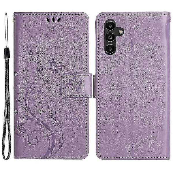 Kompatibel med Samsung Galaxy A55 5G Sommerfugl Lærveske Telefondeksel med Stativ Lommebok-Perfekt Light Purple