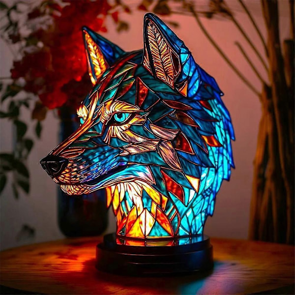 Dyr Bordlampe Serie Farget Glass Nattlys Retro Bordlampe - Perfekt Wolf