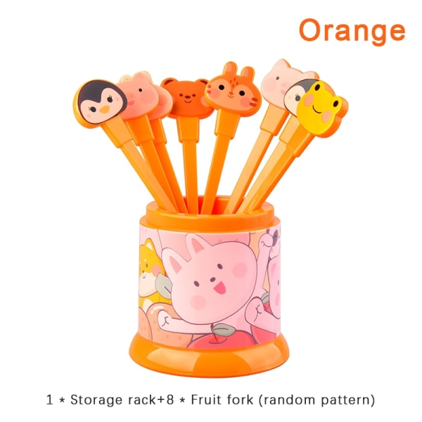 8 stk/ sett e Dyrefruktgaffel Barn Snack Dessertdekorasjonsgaffel - Perfet Orange