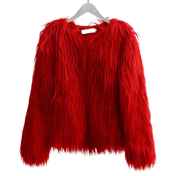 Dame Faux Fur Varmt Jakke Behagelig Ensfarvet Kort Jakke Cardigan til Daglig Dating Udgående-Perfekt Red 2XL