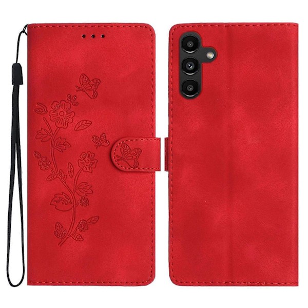 Kompatibel med Samsung Galaxy A53 5G Fodral Läder Präglat Blommigt Telefonskal Plånbok med Handledsrem-Perfet Style B