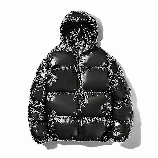Hooded Shiny Pufferjackor Vinterjackor för Män - Perfekt black 2XL