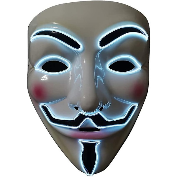 LED Mask V Vendetta Mask Neon Mask EL Wire Lyser upp för Halloween Kostym Cosplay Party-Perfekt V-white