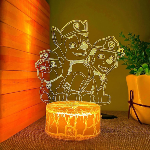 PAW Chase Rubble Zuma Natlampe til Børn, 3D Led Bord Sengelampe Anime, Touch Lampe med 16 Farveskift og Fjernbetjening - Perfekt