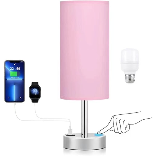 Sovrumsbordslampa minimalistisk amerikansk retro USBC+one touch bordslampa - Perfet Pink