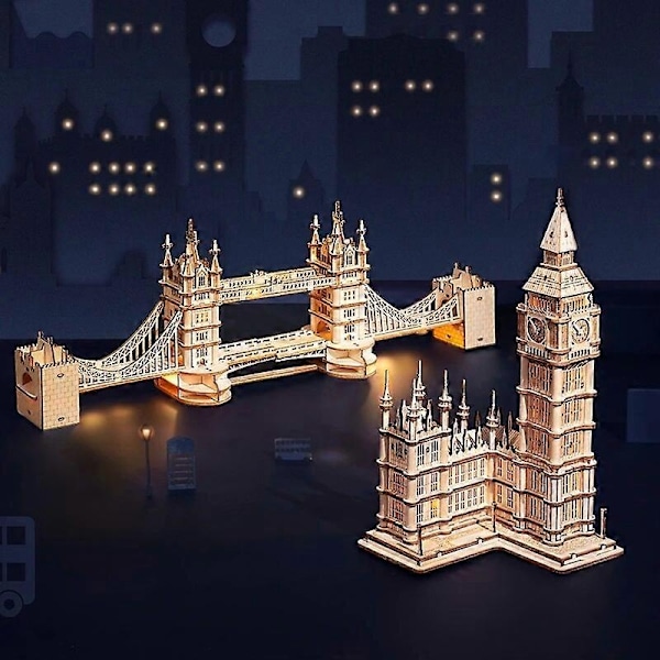 Rolife DIY 3D Tower Bridge Big Ben Berömd Byggnad Träpusselspel Enkel Montering Leksakspresent Lämplig för Barn Tonåringar Vuxna TG507 Big Ben