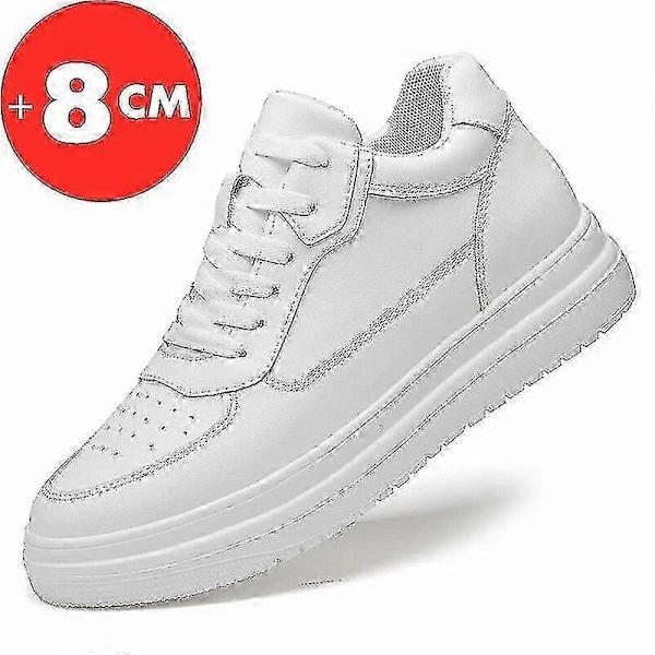 Lift Sneakers Herr Höjdökande Skor Innersula 8cm Vit Svart Högre Skor Herr Fritid Mode Sport Plus Storlek 36-44-Perfet WHITE 36