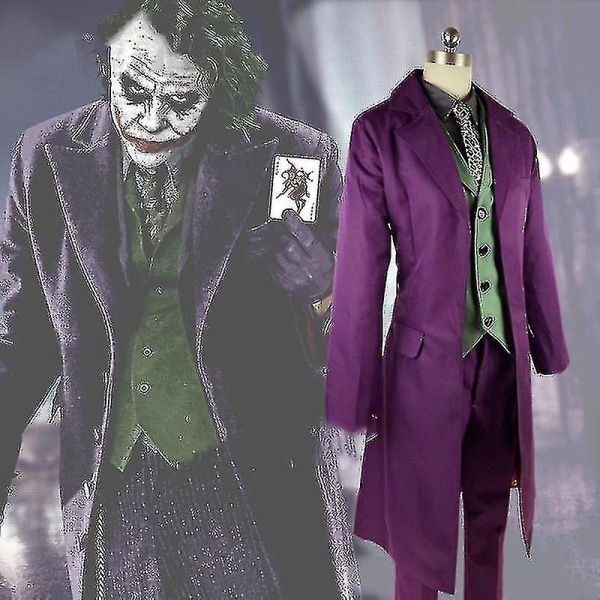 Laadukas Heath Ledger Cosplay -asu Halloween miesten elokuva The Dark Knight Joker -asu, violetti takki - täydellinen set - Perfet full set S man