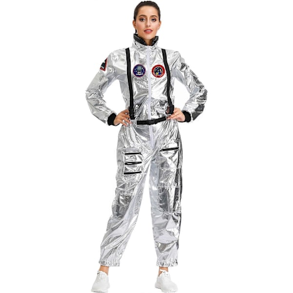 Halloween Astronaut Hopeaspaceman Cosplay-asu Avaruuspuku Miehille Naisille Haalarit Halloween Karnevaali Pukeutumislahja Puku-Perfet Women S