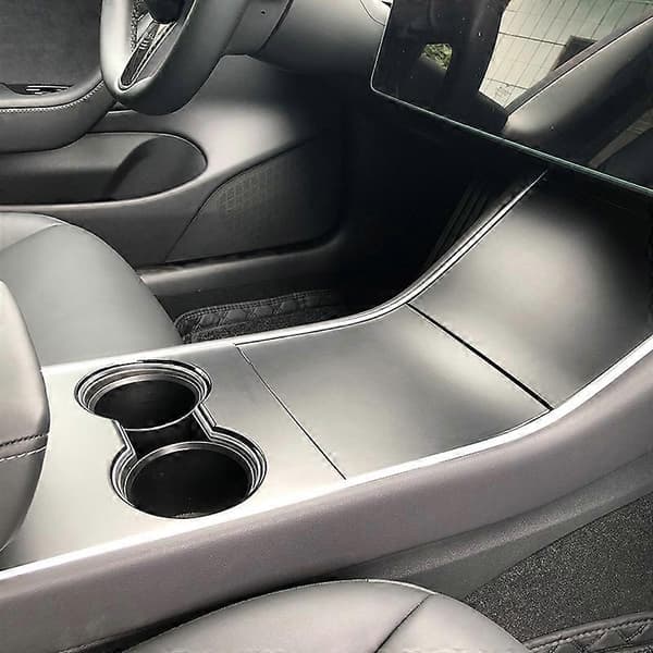 Støpt midtkonsolldeksel kompatibelt med Tesla Model 3 2018 2019 2020 Innvendig koppholder Ansiktsmodifikasjon Trim Dekor Selvklebende Panel-Perfekt Glossy White