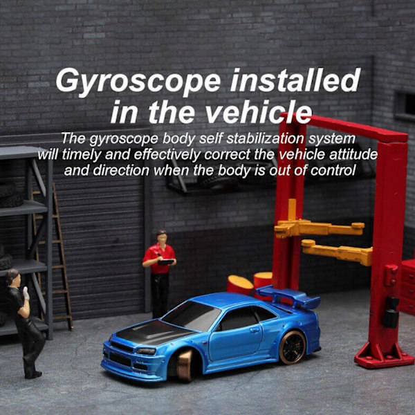 Turbo Racing 1:76 C64 Drift RC-auto gyro-ohjauksella, täysin verrannollinen, RTR-setti kk-Perfet Blue