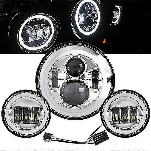 Yhteensopiva Harley Davidson Electra Glide Softail Fat Boy touring -mallien 7-tuumaisen moottoripyörän kanssa, jossa on LED-ajovalot ja 4,5-tuumaiset sumuvalot - Täydellinen 7inch and Bracket B