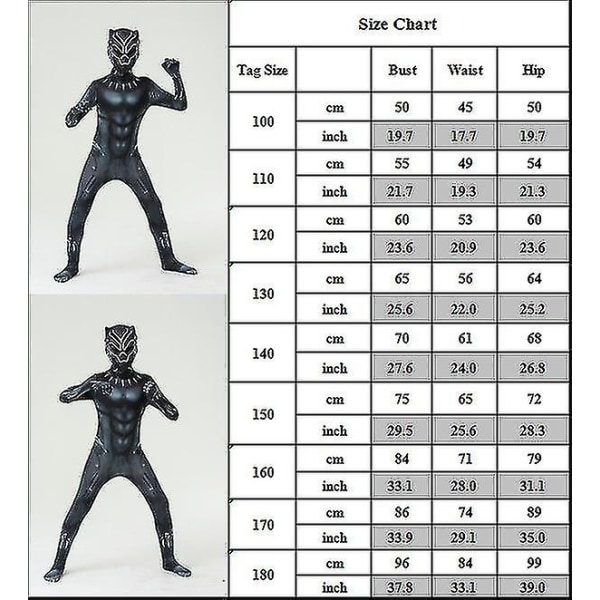 Lasten poikien Black Panther Cosplay -asu - täydellinen 170