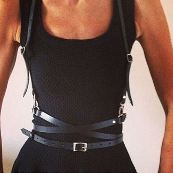 Body Bondage Kunstlæder Sele Talje Seler Bælte Black