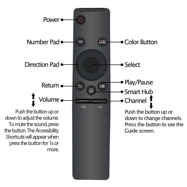 Fjernkontroll for Samsung Smart TV - Universal erstatningskontroll Svart black