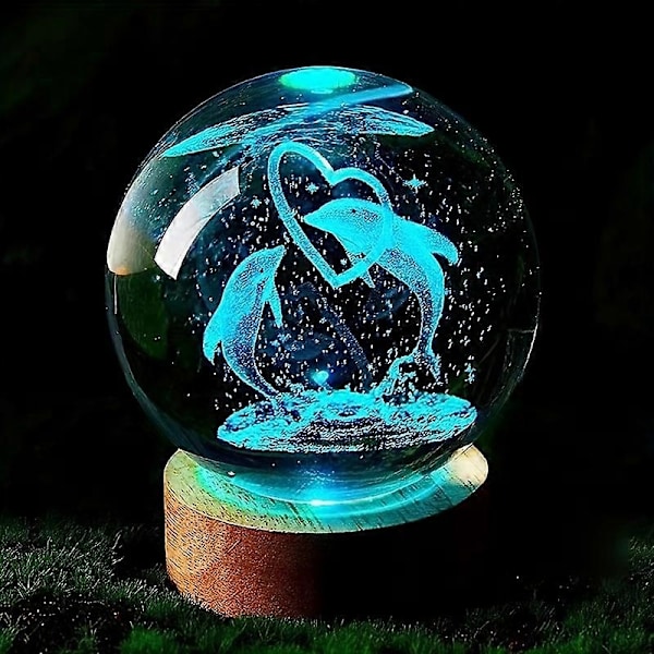 1 st 3D Delfin Kristallkula Färg Nattlampa, Gåva till Flickvän, Fru, Barns Födelsedag, Alla Hjärtans Dag, Jul, Årsdag-Perfekt