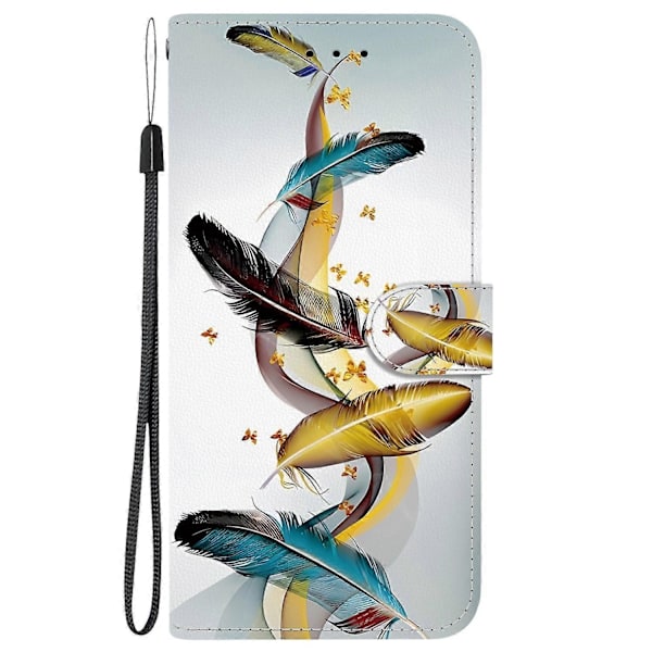 Läderfodral med ritning Kompatibelt med Motorola Moto G75 5G-Perfet Gold Butterfly Feathers