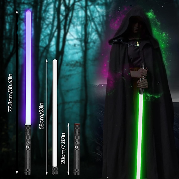 LjusSabel för Vuxna och Barn - Laser Svärd RGB 7 Färger Bytbara Ljudeffekter Laddningsbar Elektronisk LjusSabel för Halloween Cosplay Leksak - Perfekt Black