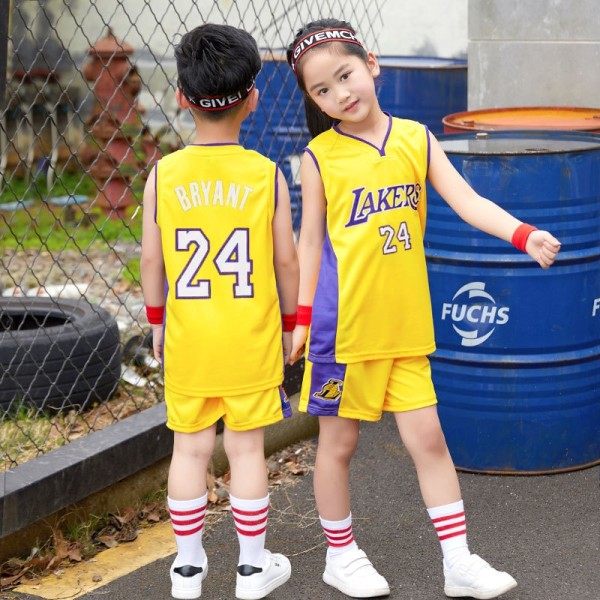 Lakers V-hals nr. 24 Gul basketballtrøje til børn - Perfet K24 3xs