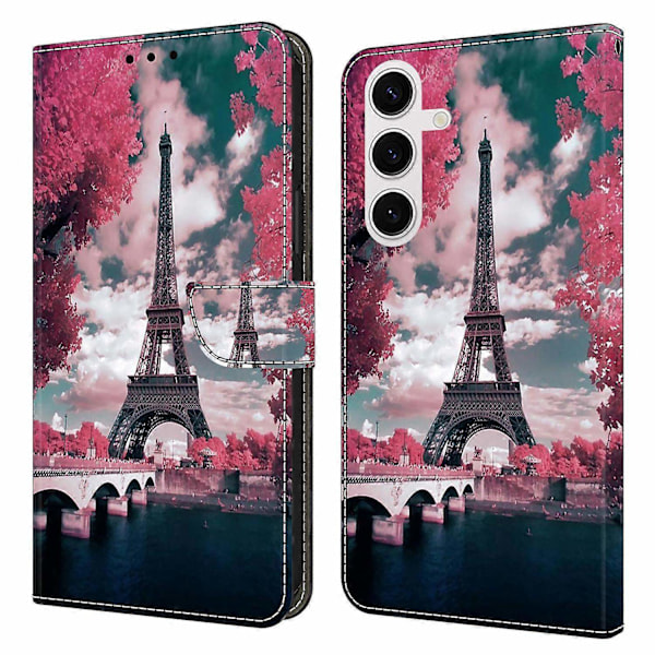 Kompatibel med Samsung Galaxy S25 Lommebok Etui Mønstertrykk Stativ Lær Flip Telefondeksel - Floral Butterfl-Perfet Eiffel Tower