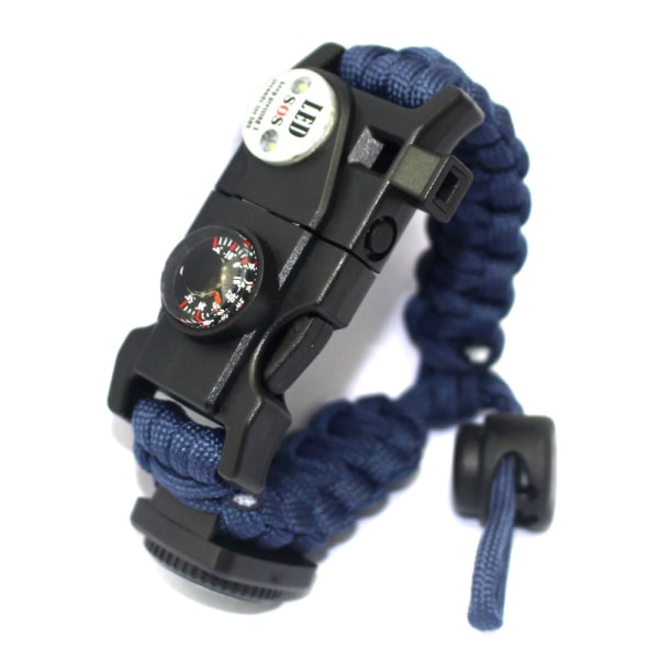 Survival Paracord-armband, eldstartare, vattentätt SOS-ljus, kompass, visselpipa, 20 i 1, Outdoor Ultimate Tactical Survival Gear Set, gåva-perfet blå