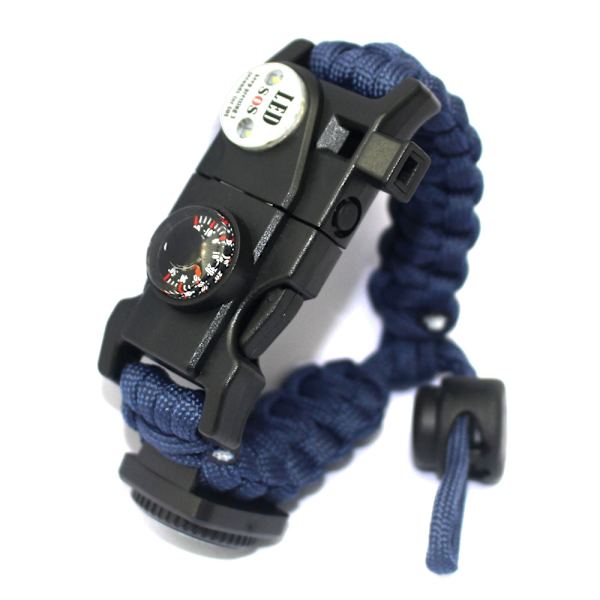 Survival Paracord-armbånd, ildstarter, vandtæt SOS-lys, kompas, fløjte, 20 i 1, udendørs ultimativ taktisk overlevelsesudstyrsæt, gave-perfet blå