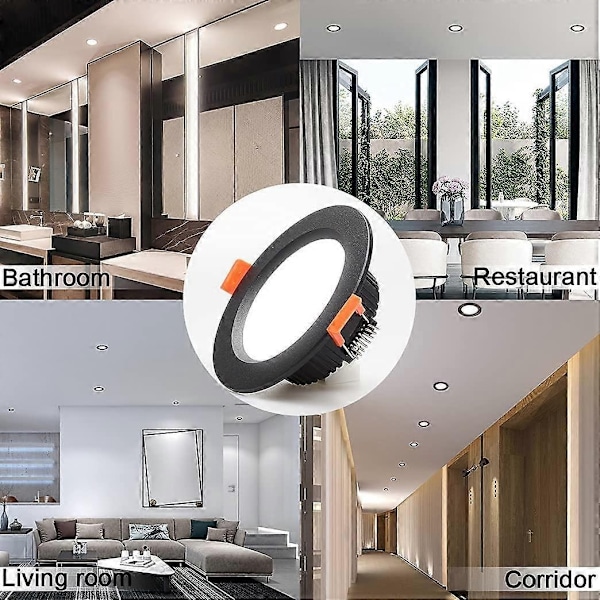 7W LED Downlight Dæmpbar Sort 230V 5 Stk, 700LM = 70W, IP44, Kold Hvid 6000K, Udskæring 80-90mm-Perfet