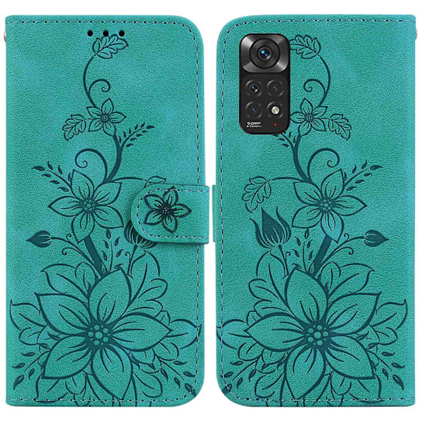 Kotelo yhteensopiva Xiaomi Redmi Note 11s:n kanssa, kohokuvioitu Lily-läppälompakko, ensiluokkainen PU-nahkakansi korttipidikkeellä - Perfet Green