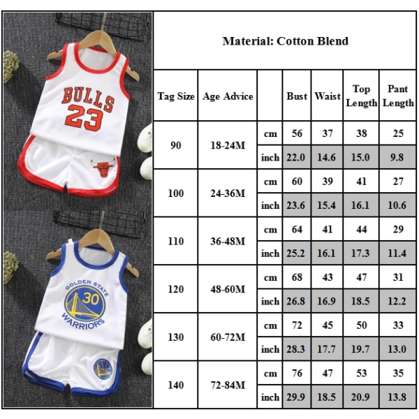Baskettröja Training Suit Kits Tank Top Shirt + Shorts Set - Perfet Vit Golden State Warriors 30 48-60 Månader