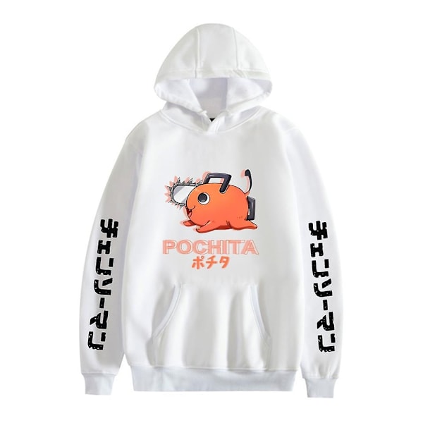 Chainsaw Man Anime Hoodie Toppar Pochita Tryck Lös Långärmad Huvtröja för Män Kvinnor - Perfekt White M