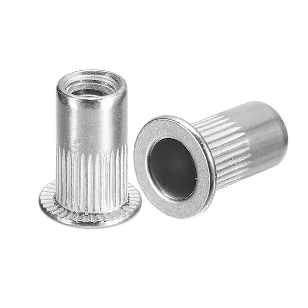 #10-32 Rivmøtrikker, 100 stk. 304 Rustfrit Stål Riflet Fladt Hoved Gevindindsatsmøtrikker til Metal, Plast - Perfekt