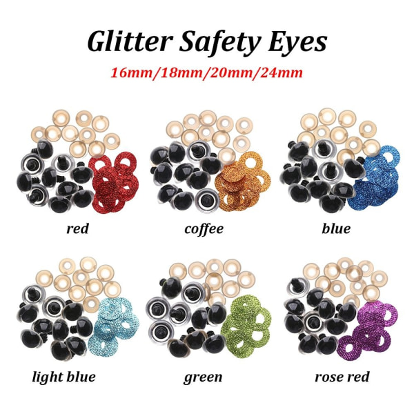 20 stk 16/18/20/24 mm Glitter Safety Eyes Runde Plast ROSE RED - Perfet